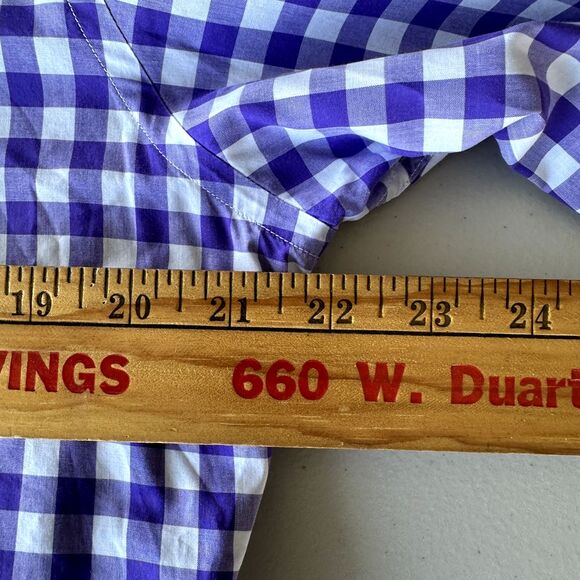 Ledbury Mens Purple Gingham Check Button Up Long Sleeve Medium 15 1/2 - Picture 6 of 8